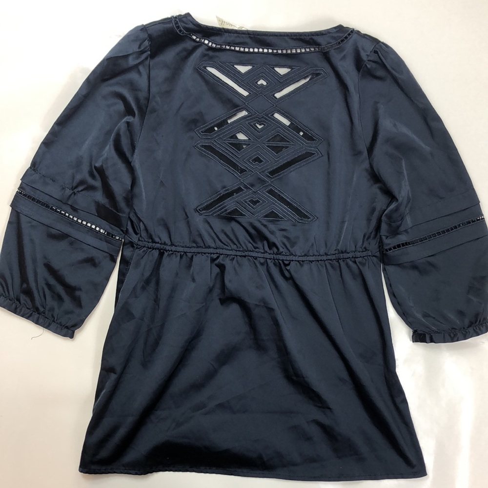 Unit Black embroidered Mid Sleeve Top Style 32285